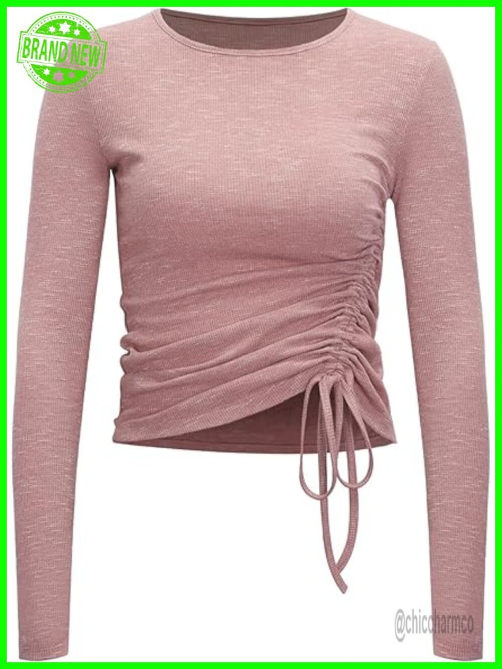 Ruched Ribbed Crop Tee Long Sleeve Yoga Top Slim Fitted